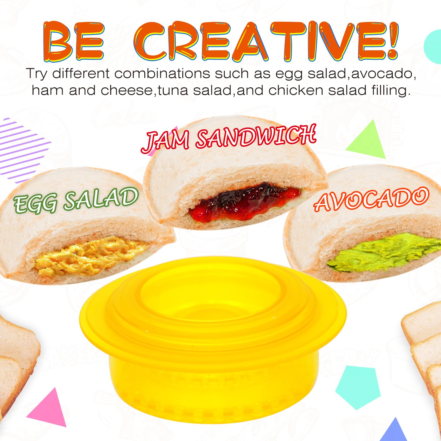 HiYZ 5-Piece Sandwich Cutter and Sealer Set - Crustless Sandwich Maker for Peanut Butter, Jelly, Bread, Pancakes & Cookies - Fun Kitchen Tool for Kids, Boys & Girls - Perfect for School Lunches, Picnics and Family Breakfasts