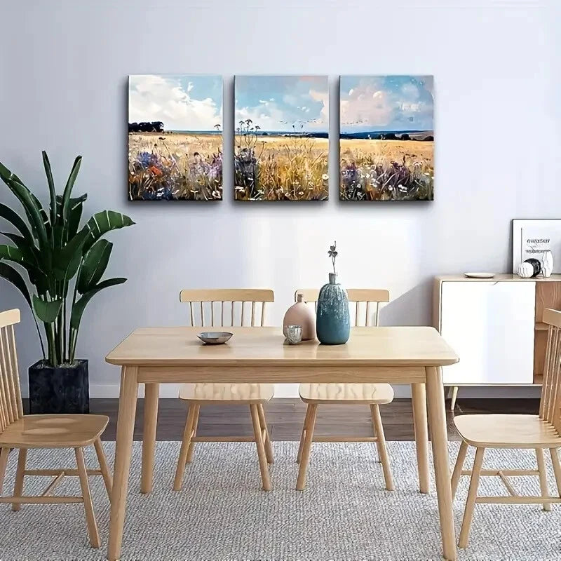 3-Piece Abstract Landscape Metal Wall Art Prints - Ready to Hang Modern Home Decor for Living Room, Bedroom & Office
