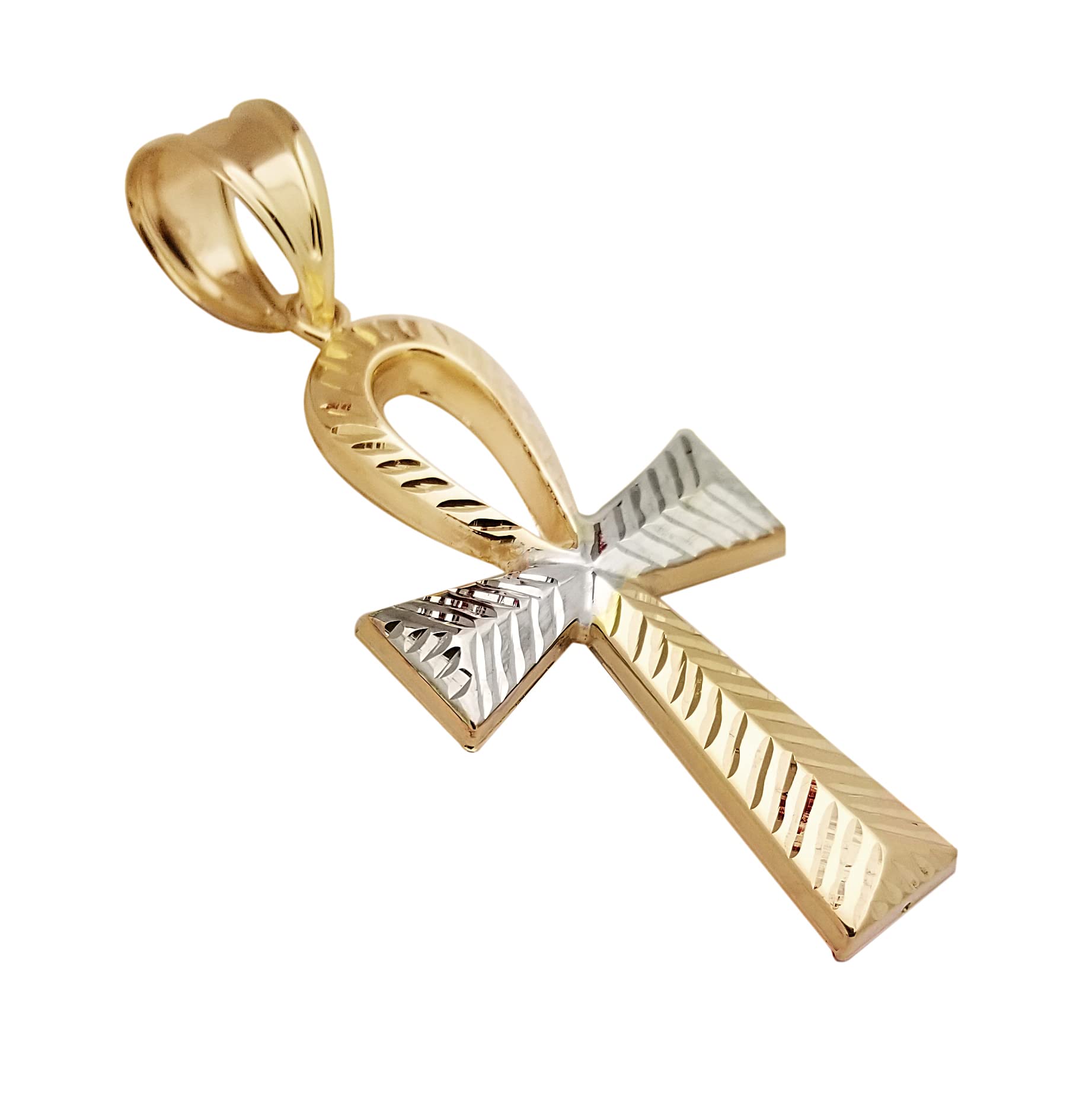 10K Yellow Gold Egyptian Ankh Cross Pendant Necklace - 1.75 Inch Ancient Symbol Charm for Spiritual Protection & Fashion Jewelry - Perfect for Gifts, Meditation & Boho Style Outfits