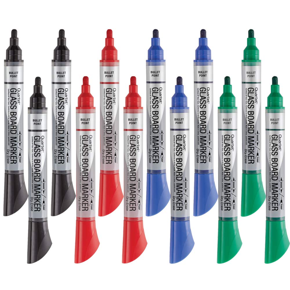 Quartet Premium Glass Board Dry Erase Markers - 12 Pack Bullet Tip Whiteboard Markers with Assorted Colors (79554) - Perfect for Office Meetings, Classroom Teaching & Home Organization