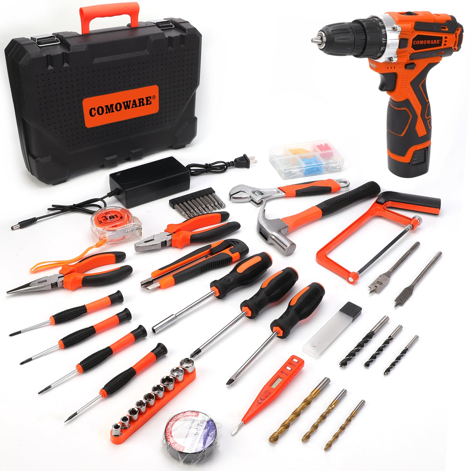 COMOWARE 16.8V Cordless Drill Set with 153 Pcs Tool Kit - Professional Power Drill & Household Tool Set for Home Repair, DIY Projects, Garden & Office Maintenance - Perfect for Men & Handymen