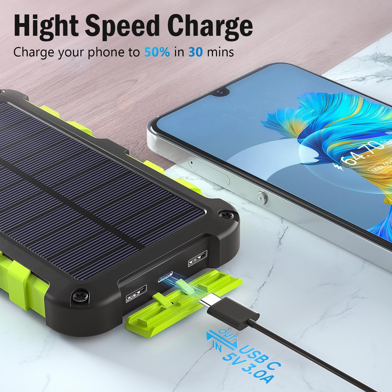 26800mAh Solar Charger Power Bank - Portable Waterproof External Battery with 2 USB Ports & USB-C Input | Fast Charging for Phones, Laptops | Perfect for Camping, Hiking & Emergency Power Backup