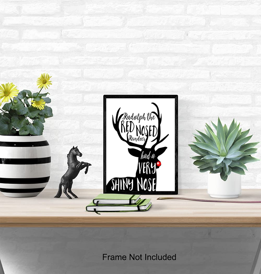 Rudolph the Red-Nosed Reindeer Christmas Decor - Black Holiday Wall Art - Festive Xmas Poster for Home & Office - Perfect for Living Room, Bedroom, and Holiday Party Decorations