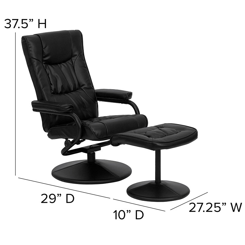FLASH Rachel Contemporary Multi-Position Recliner and Ottoman with Wrapped Base - Black LeatherSoft Upholstery for Living Room, Home Theater & Office Comfort