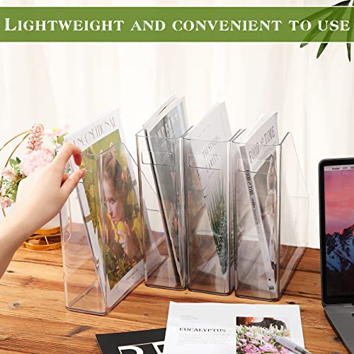 12-Pack Clear Acrylic Magazine File Holders with Handles - Vertical Desk Organizer for Documents, Folders & Supplies - Perfect for Home Office, School Study & Work Desktop Organization (Plastic Storage Rack)