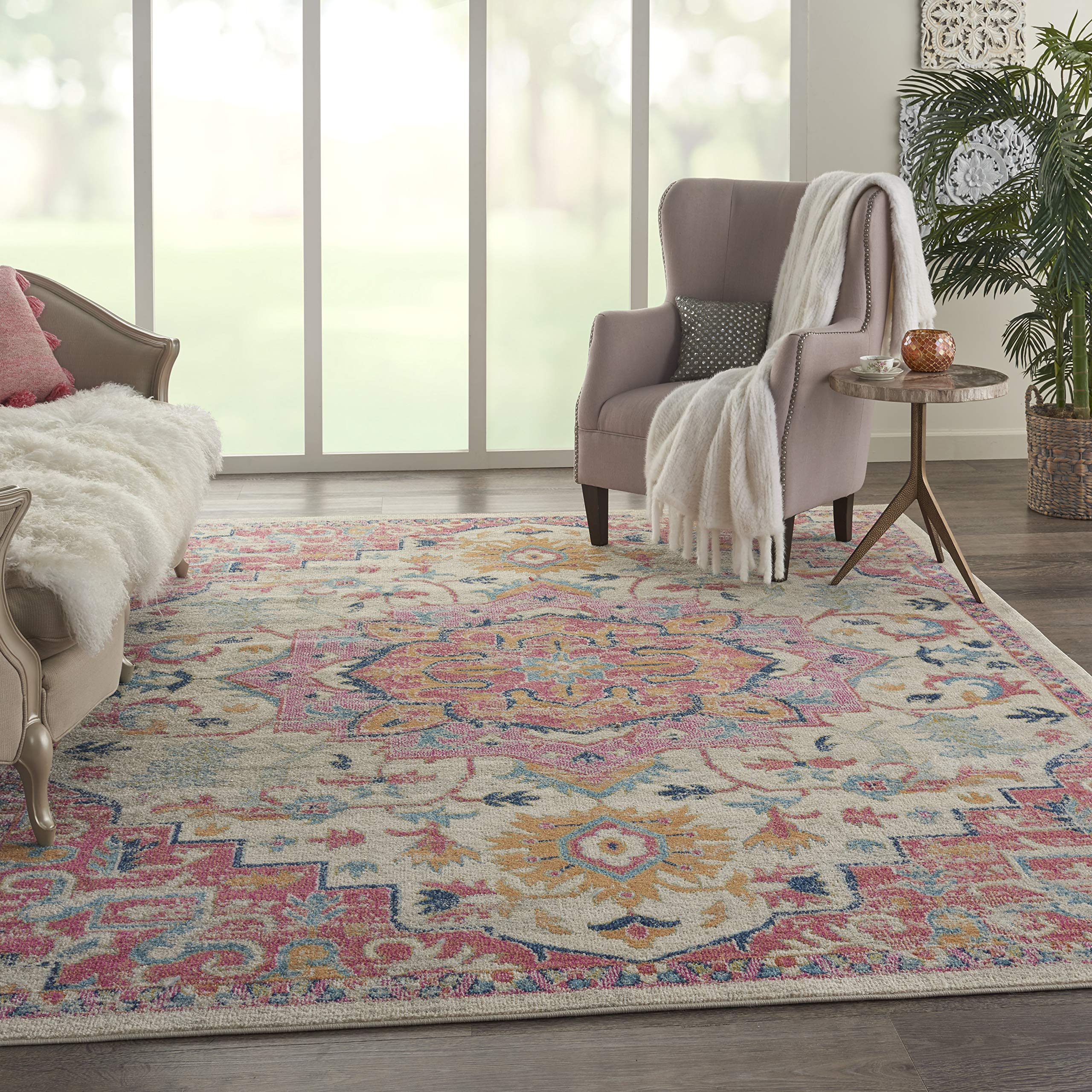 Nourison Passion Bohemian Ivory/Pink 8' x 10' Area Rug - Easy to Clean, Non-Shedding, Soft & Durable - Perfect for Bedroom, Living Room, Dining Room & Kitchen Decor (8x10) - Adds Bohemian Style to Any Space