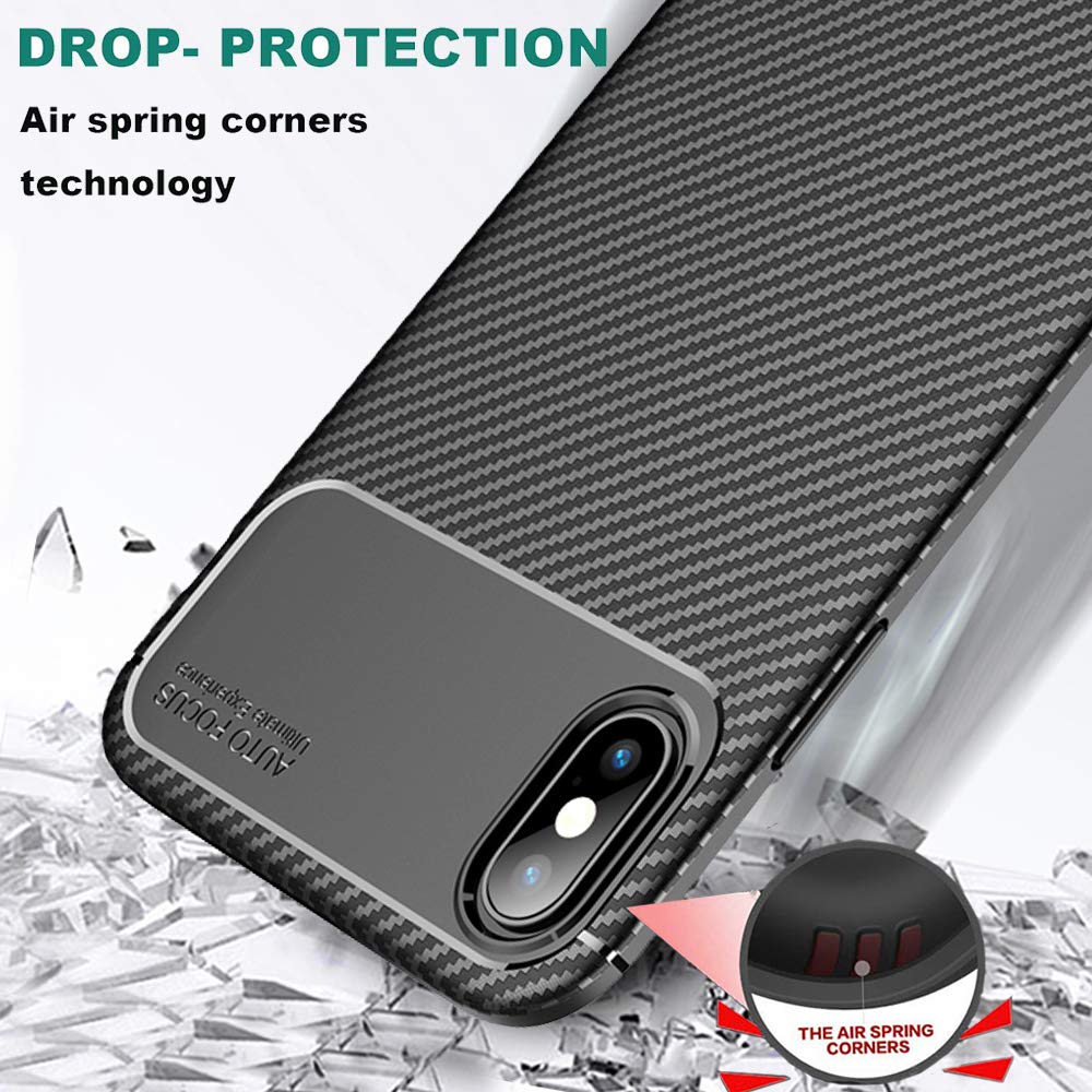 Premium Slim Thin TPU Silicone Phone Case for iPhone X/Xs/10 with Tempered Glass Screen Protector - Shockproof Protective Cover for iPhone X/Xs/10 (Black) - Perfect for Daily Use, Travel & Outdoor Activities
