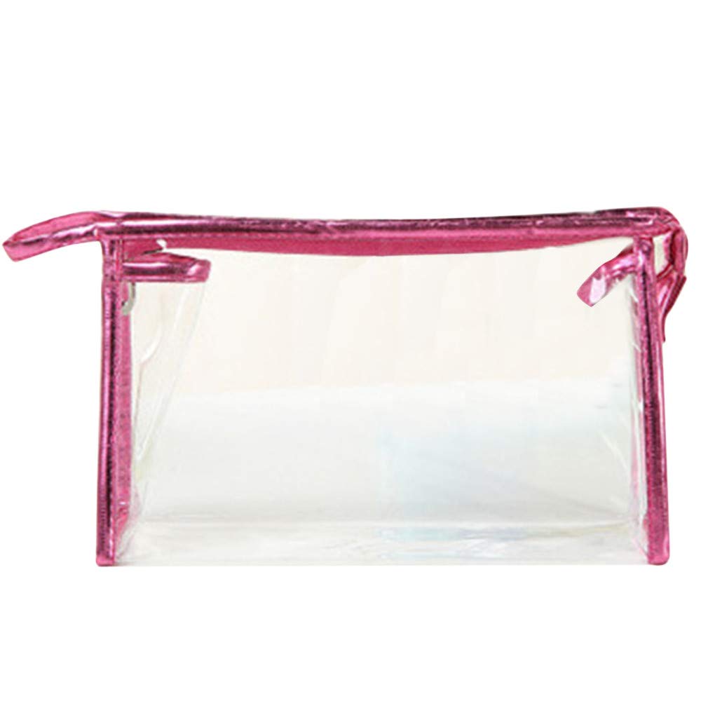 Clear Transparent PVC Travel Cosmetic Bag - Large Collapsible Toiletry Organizer with Zipper for Makeup, Skincare & Essentials (Hot Pink) | Perfect for Vacation, Gym & Daily Storage