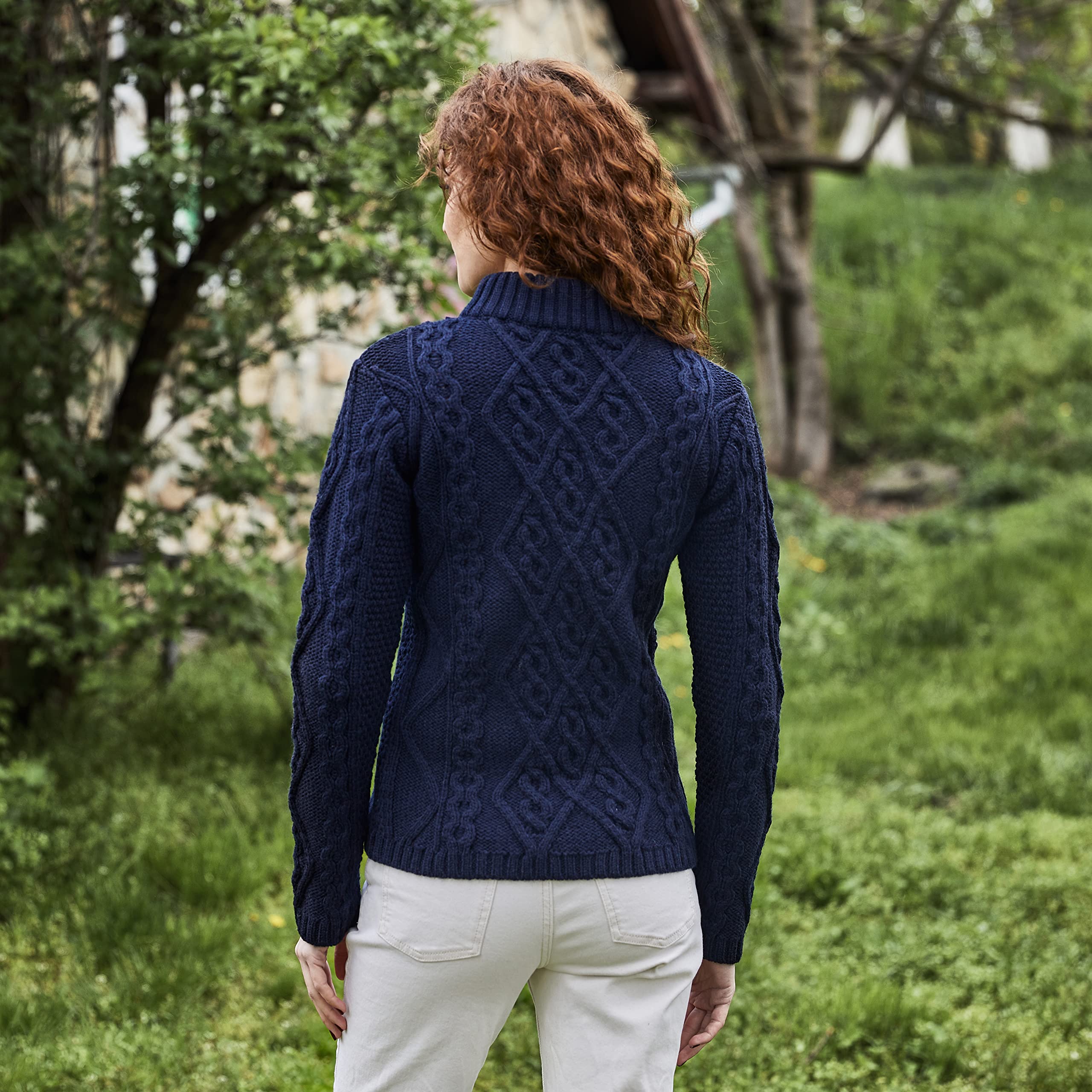SAOL Women's Irish Cable Knit Wool Sweater - Warm Winter Pullover for Casual Outfits & Cozy Home Wear