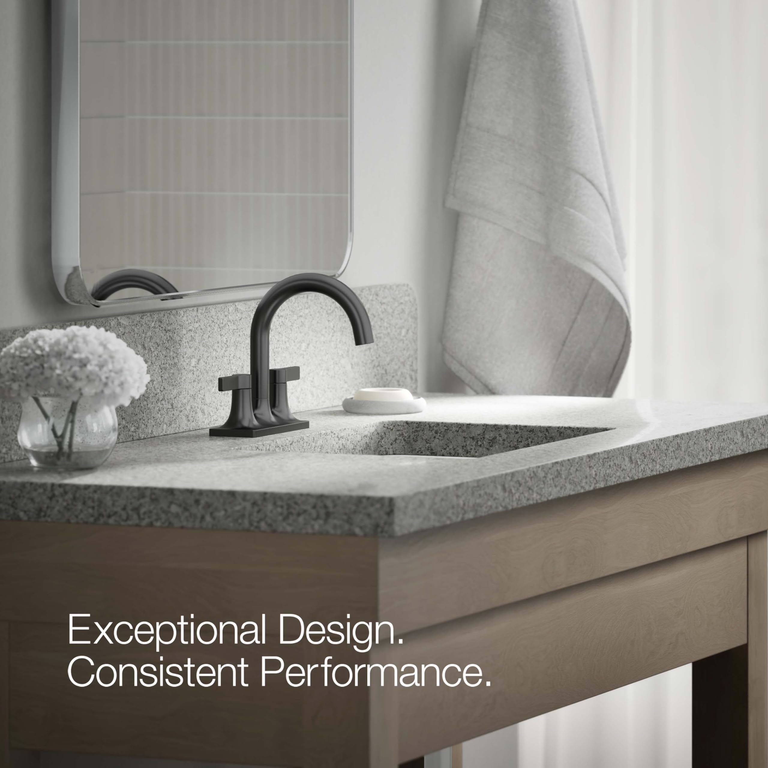 KOHLER 28124-4N-BL Venza Centerset Bathroom Sink Faucet - 1.0 GPM Water-Saving Matte Black Finish - Perfect for Modern Bathrooms & Powder Rooms