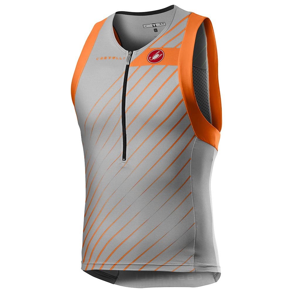 Castelli Men's Free Tri Top - Breathable Cycling Jersey for Triathlon & Training (Silver Gray/Brilliant Orange, Large) | Perfect for Triathletes & Road Bikers