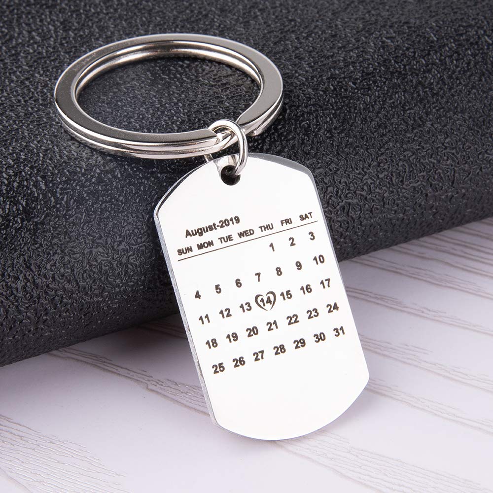 Personalized Photo Calendar Keychain - Custom Engraved Stainless Steel Keyring with Date - Perfect Gift for Anniversaries, Birthdays & Special Occasions
