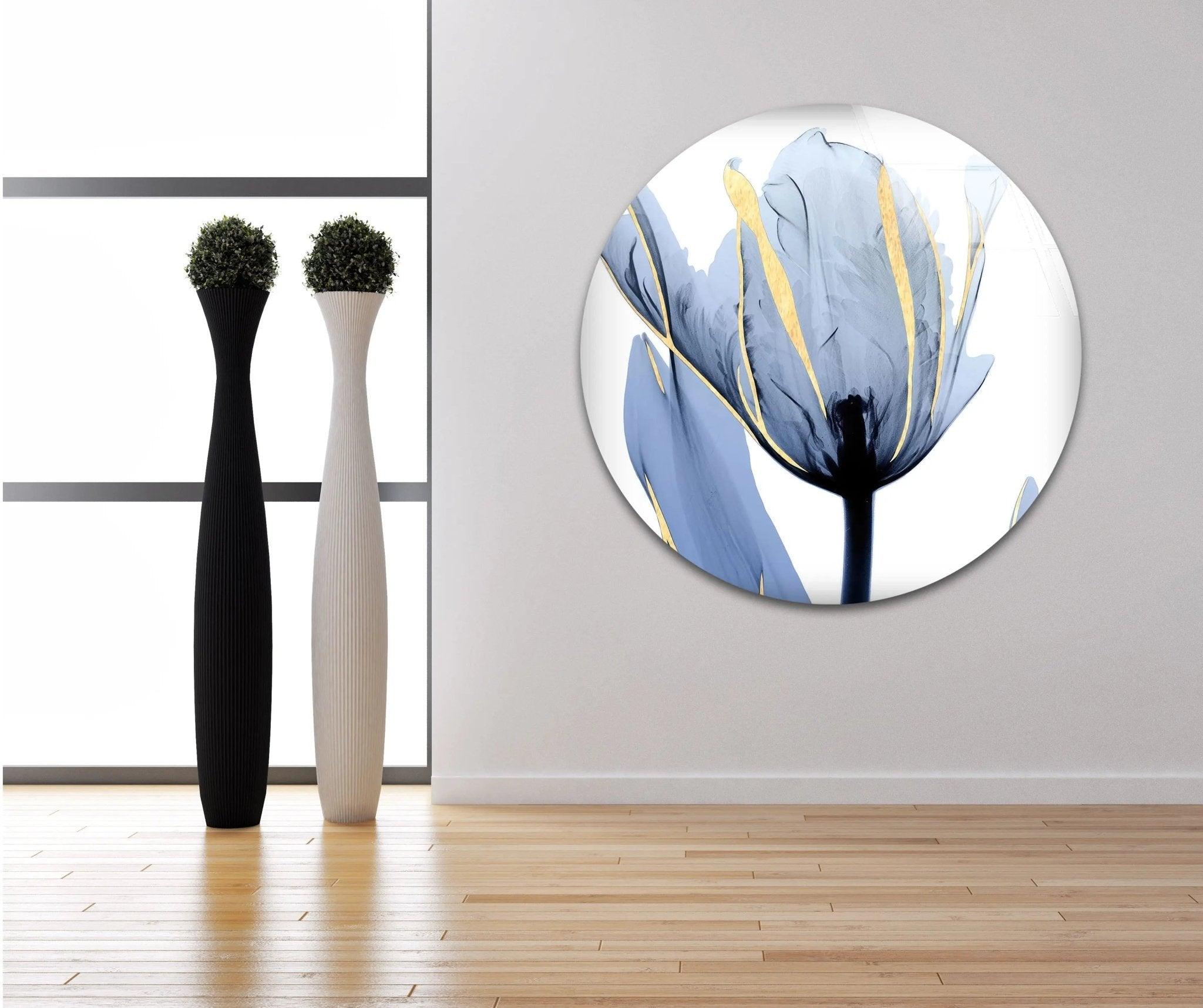 Albert Koetsier Blue Tulip Flower Glass Wall Art - Handcrafted Stained Glass Window Decor for Home, Office & Gift - Perfect for Living Room, Bedroom & Wedding Decorations