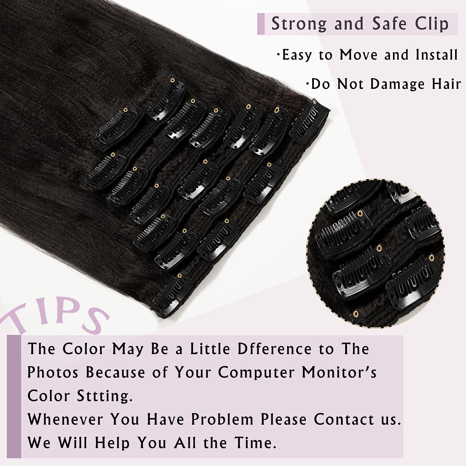 Anrosa Yaki Perm Clip-in Hair Extensions 20 Inch - 7 Piece 120g Real Human Hair for Black Women | Relaxed Texture, Natural Color | Perfect for Everyday Styling, Special Occasions & Protective Hairstyles