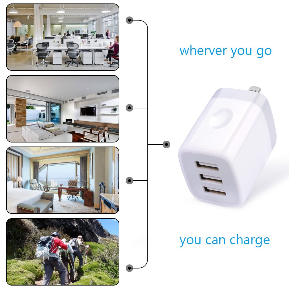 Hootek 2-Pack 3-Port USB Wall Charger - 3.1A Fast Charging Power Adapter for iPhone 16/15/14/13/12/11/Pro/XS/MAX/8/Plus, iPad, Samsung Galaxy S24/S23 - Compact Multi-Port Charging Station for Home, Office & Travel
