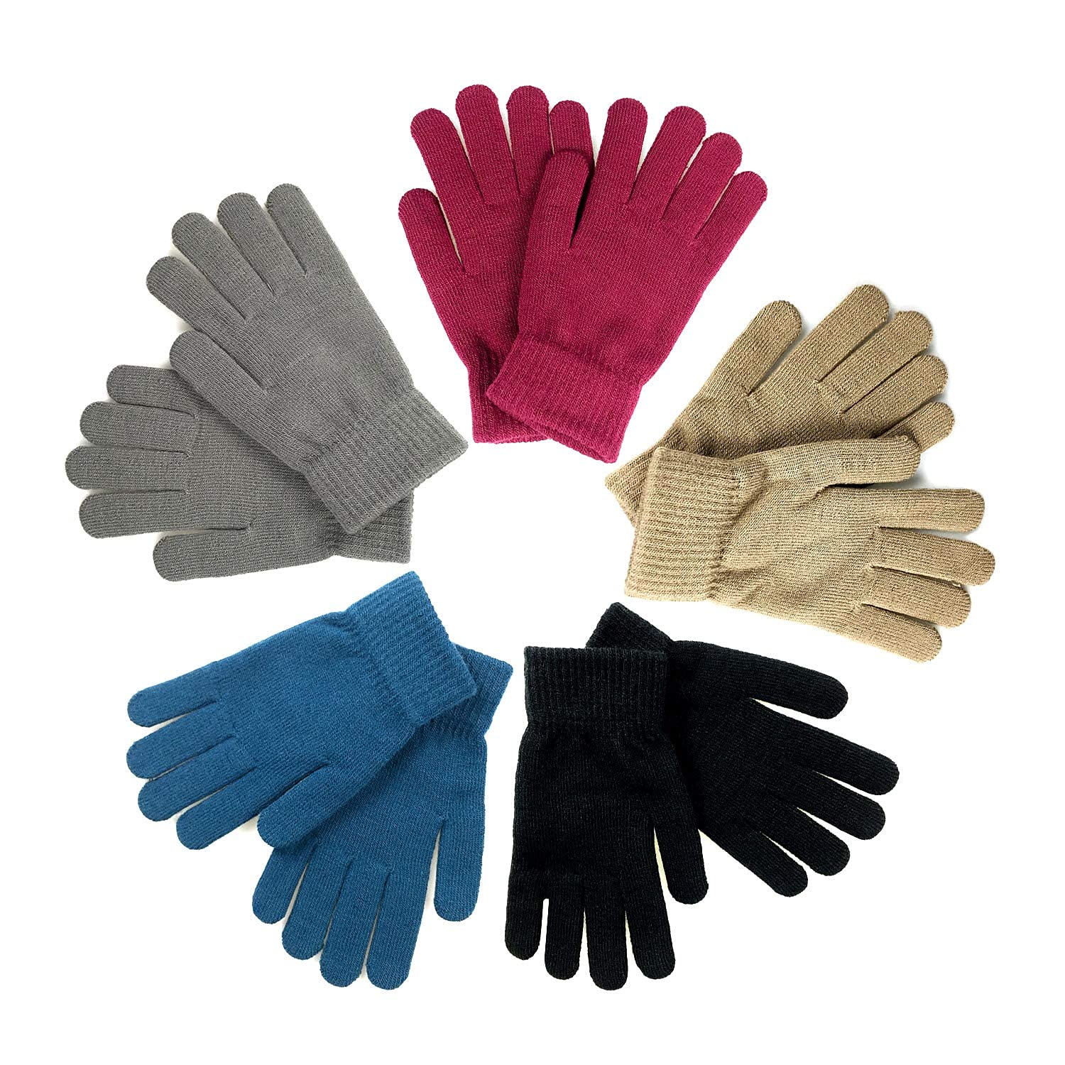 5 Pairs Winter Magic Gloves for Adults - Stretchy Knit Warm Gloves for Men, Women & Teens - Perfect for Outdoor Activities, Skiing, Snowboarding & Cold Weather Protection