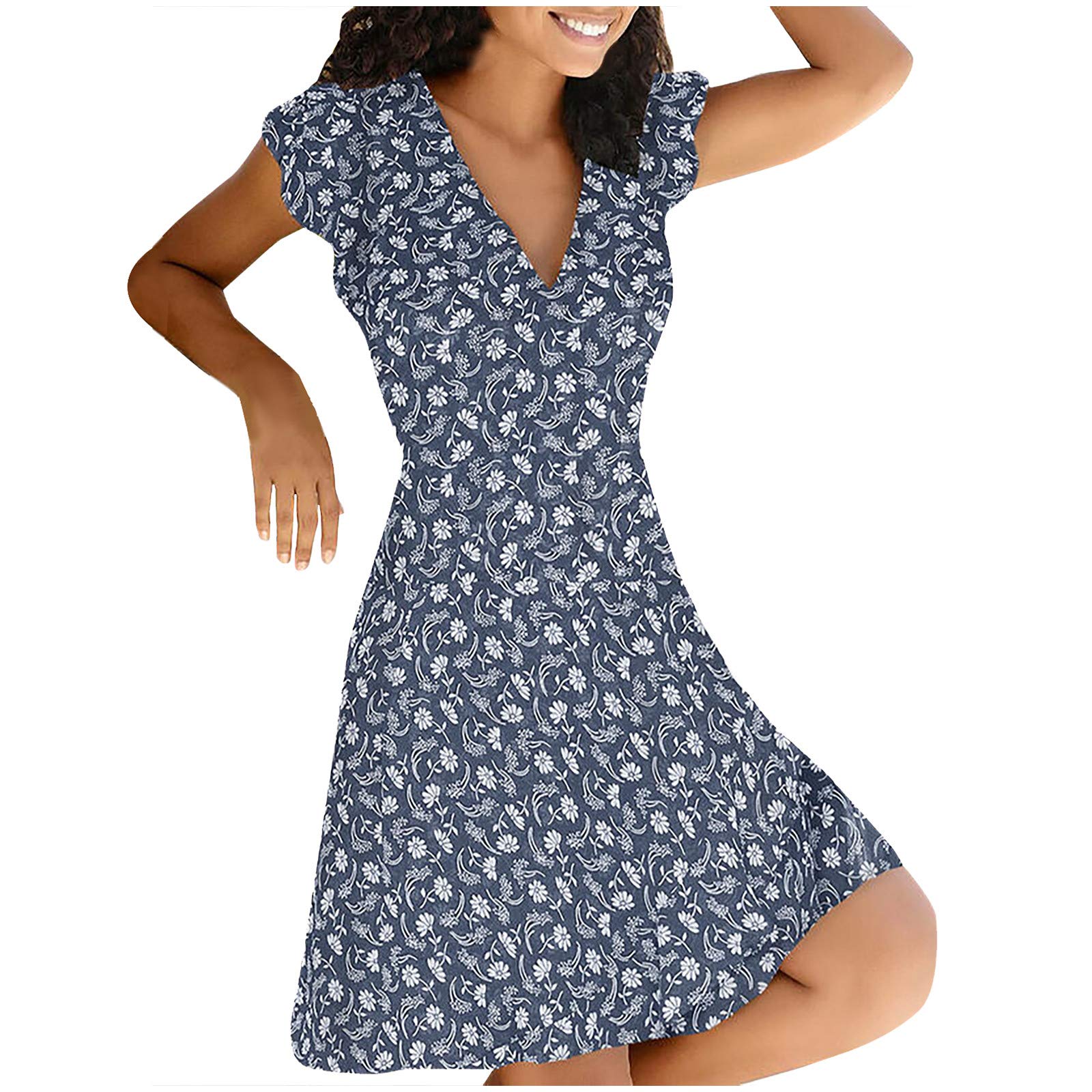 Lisgai Women's Floral Print Summer Dress - V Neck Wrap Casual Beach Dress, Trendy Holiday Tunic for Vacation, Pool Party & Outdoor Events