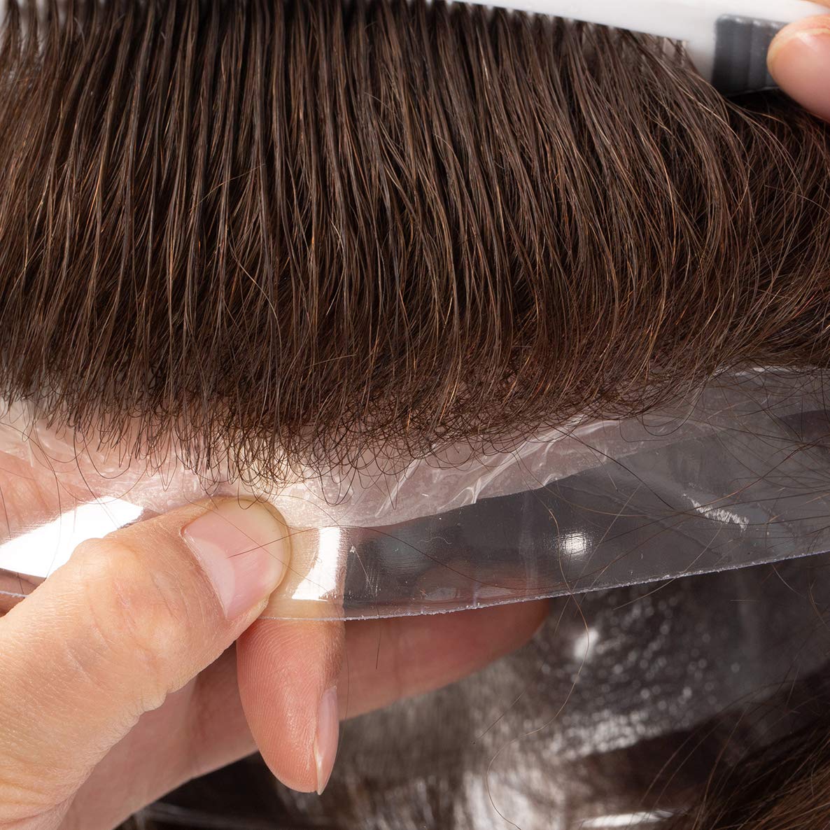 Premium 8x10 Inch Men's Hair Replacement System - 100% Human Hair Toupee with 0.03mm Ultra Thin Skin & V-loop Technology - Light-Medium Density Natural Brown Hairpiece for Daily Wear & Special Occasions