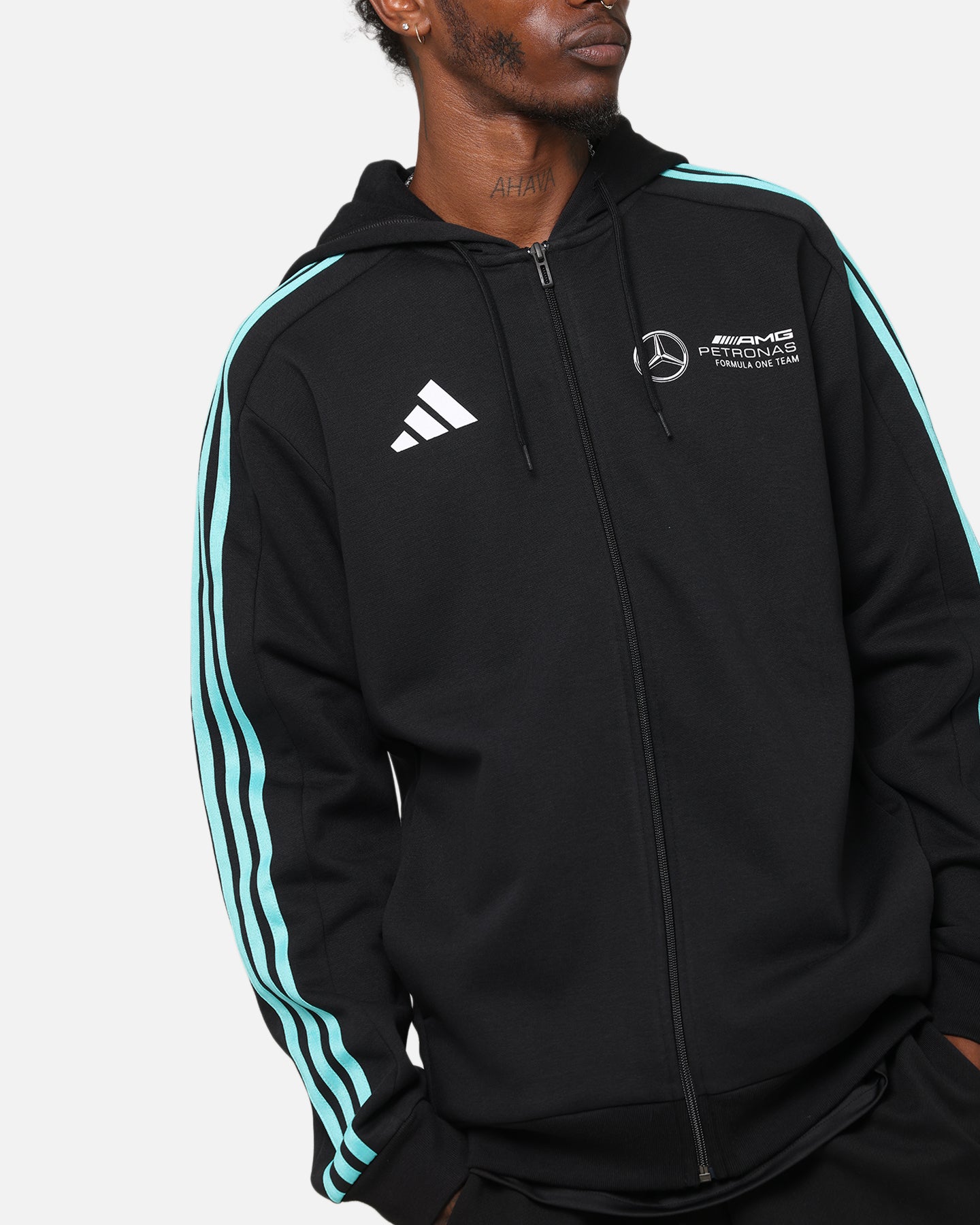 Adidas x Mercedes AMG Petronas Formula One F1 DNA Full Zip Hoodie Black/White - Men's Racing Jacket for Casual Wear & Motorsport Fans