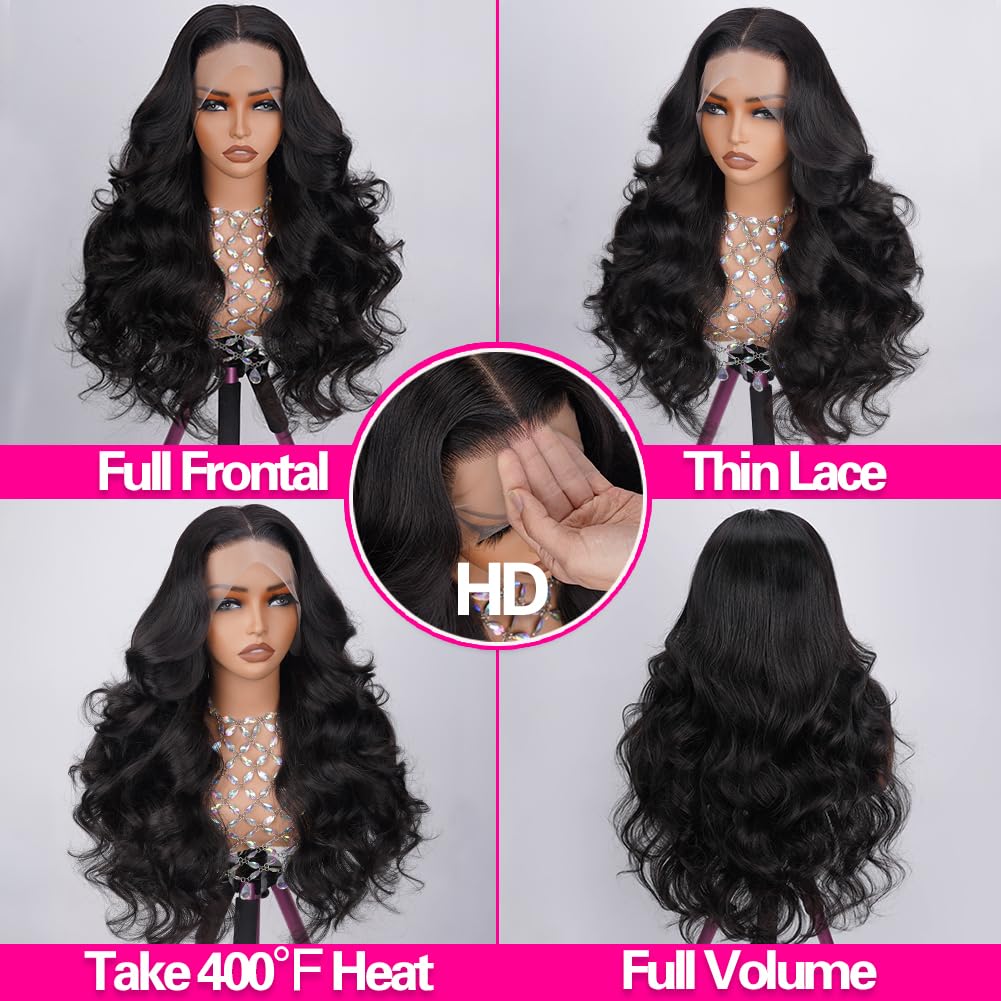 30 Inch Body Wave Lace Front Wigs Human Hair 200% Density HD Lace Frontal Wigs - Pre Plucked Natural Hairline, Small Knots, Tangle & Shedding Free - Soft & Thick Virgin Hair for Black Women - Perfect for Daily Wear, Cosplay, Parties & Special Occasions