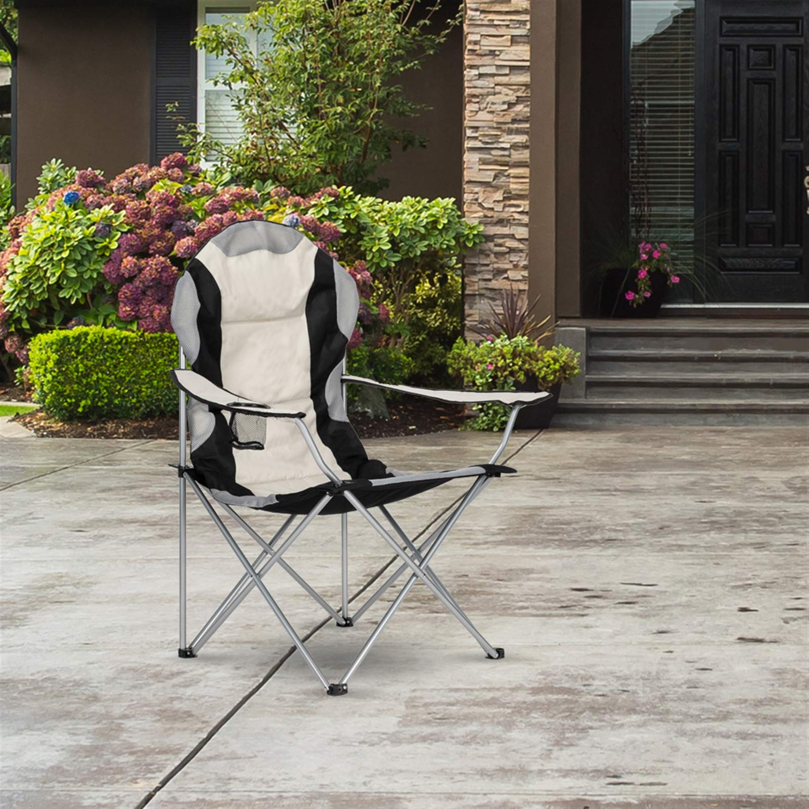 Heavy Duty Camping Chairs 330 LBS Capacity - Portable Folding Oversized Outdoor Chair with Cup Holder - Grey & Black for Beach, Patio, Pool, Park, Picnics, and Backyard Relaxation