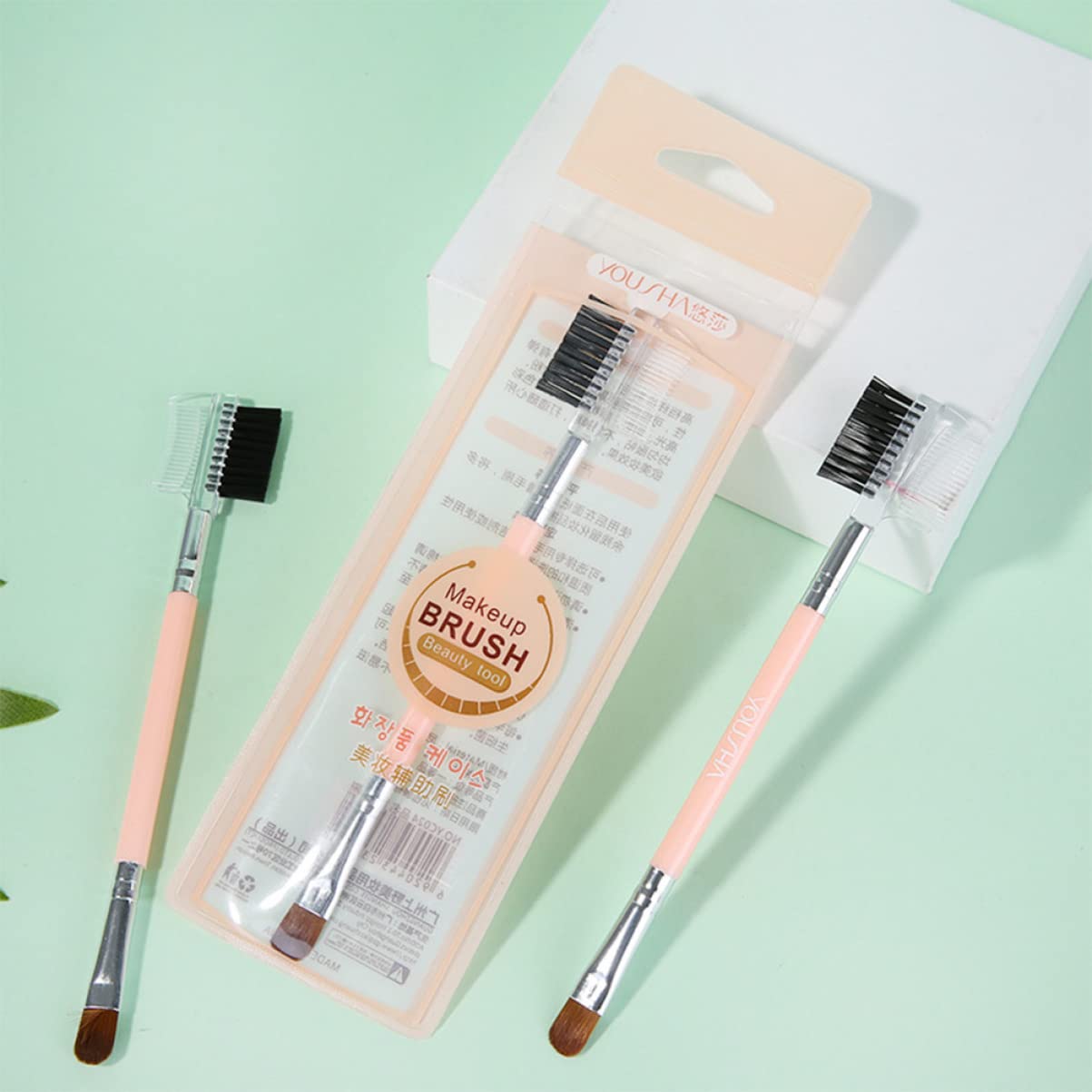FRCOLOR 3-Piece Professional Makeup Brush Set - Dual-Ended Eyebrow Brush, Spoolie & Eyeshadow Brush for Perfect Brows & Eye Makeup | Ideal for Daily Use, Salon & Travel
