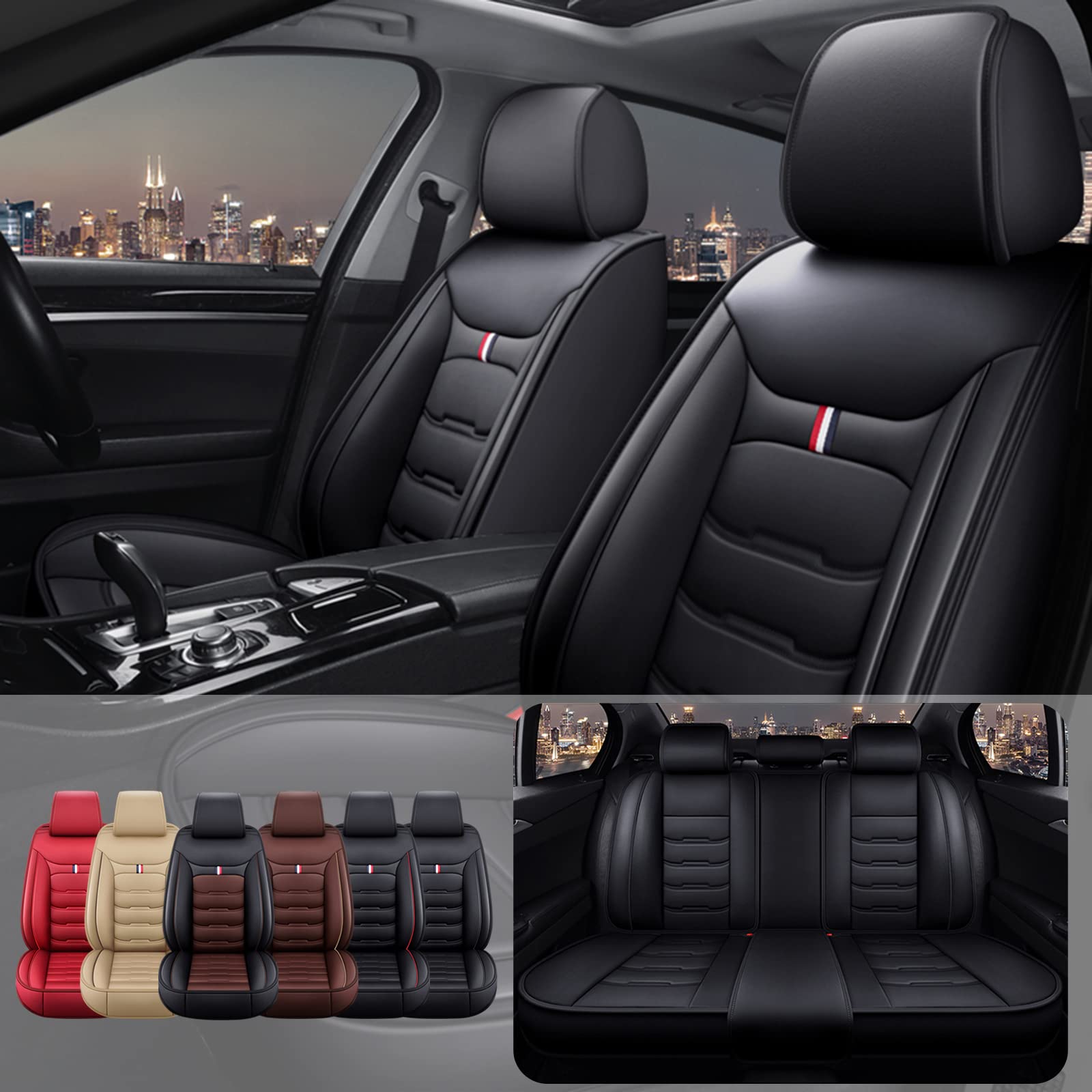 Premium Universal Waterproof Leather Car Seat Covers Full Set - Front & Rear Seats for Most SUVs, Sedans & 5-Seat Vehicles | Durable Auto Interior Protection | Perfect for Daily Commute, Road Trips & Family Travel (Black)