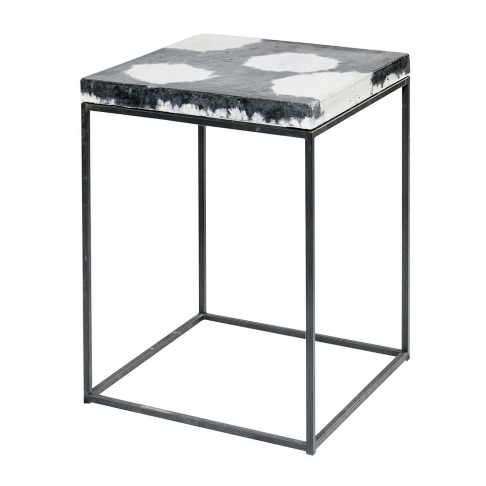 Cowhide Concrete Cube Side Table - Modern End Table & Nightstand with Concrete Top for Living Room, Bedroom, and Office Use