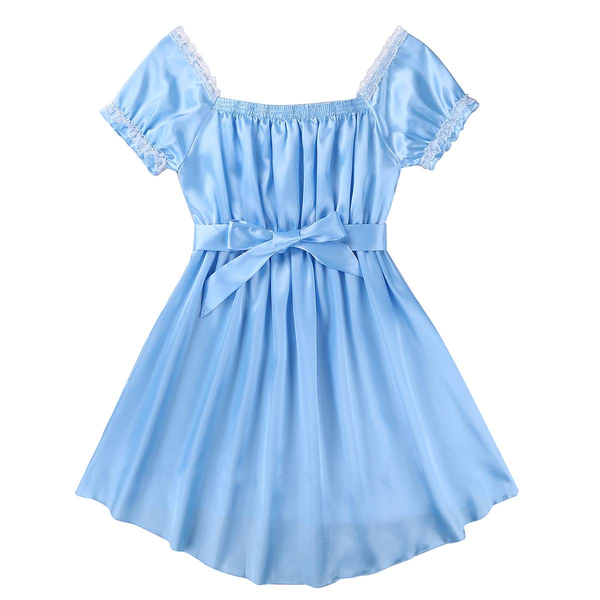 JEATHA Men's Satin Maid Nightgown - Lace Trim Frilly Nightdress for Crossdressers, High-Low Hem Sleepwear & Lingerie - Perfect for Cosplay, Roleplay & Special Occasions