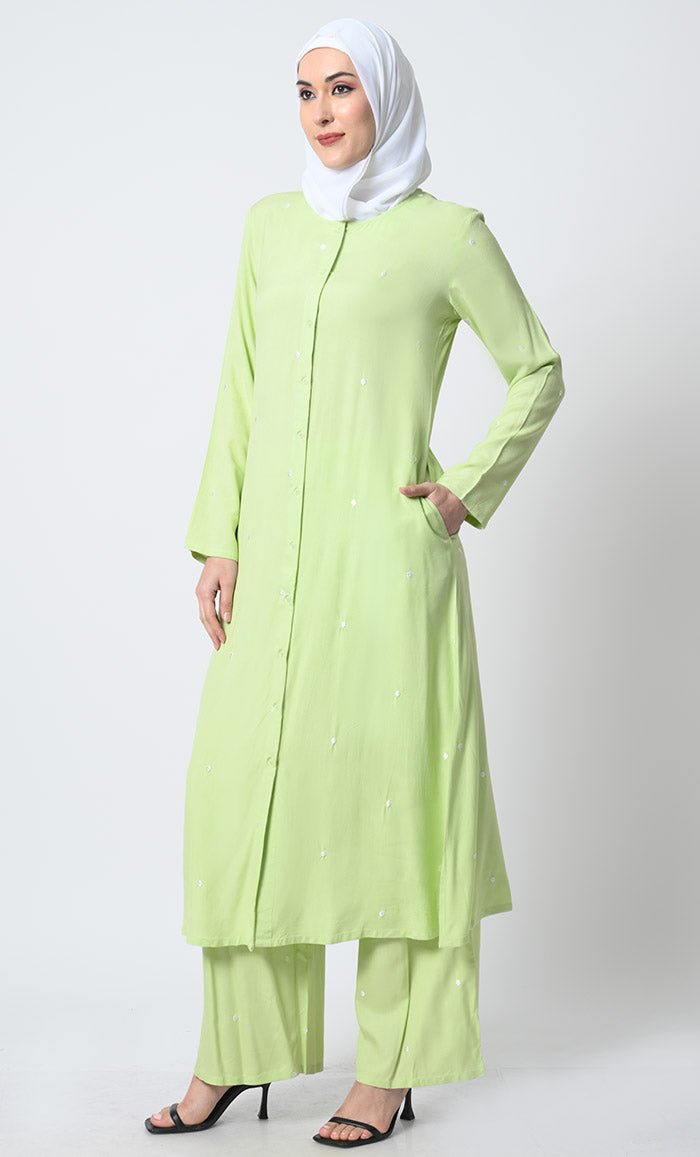 Embroidered Rayon Kameez and Pant Set - Full Sleeves, Button Front Design - Elegant Pakistani Outfit for Women - Perfect for Weddings, Parties & Festive Occasions