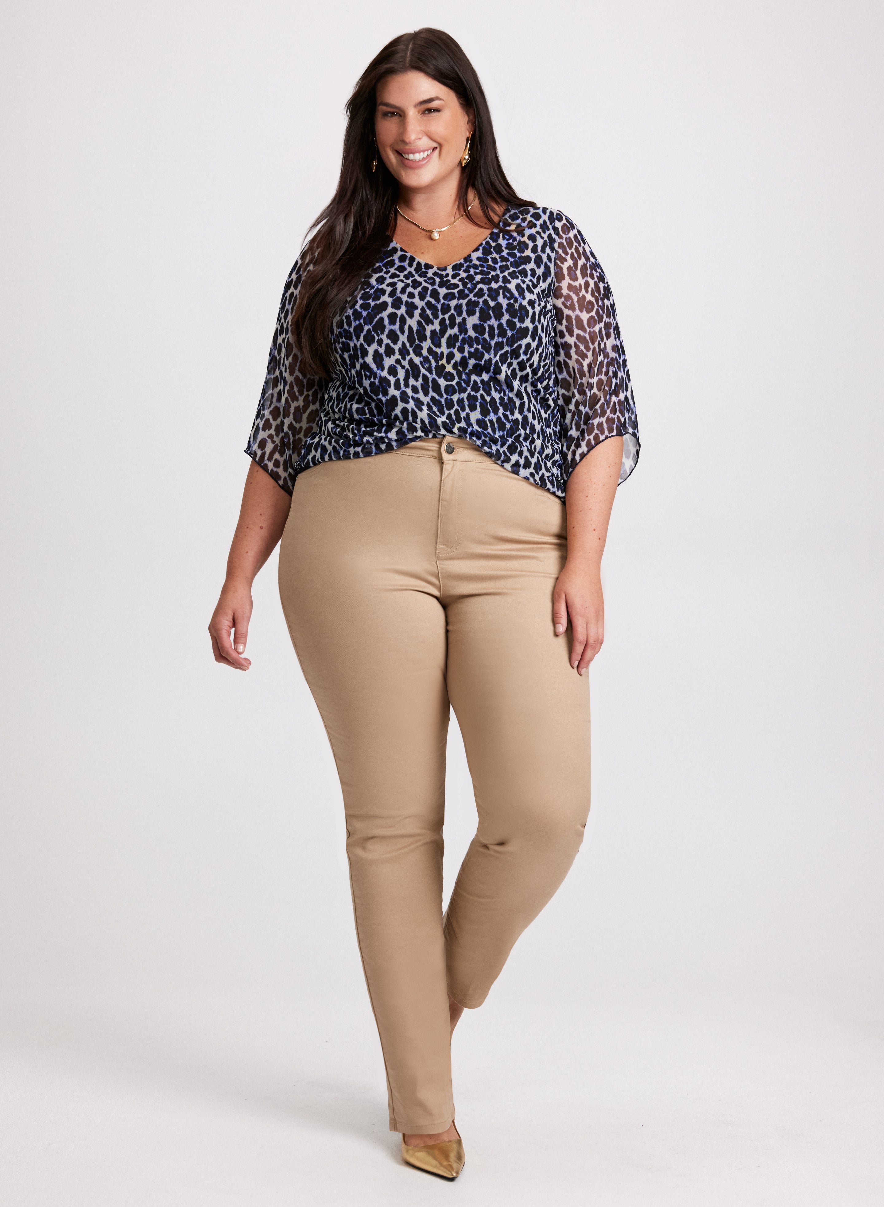 Animal Print Blouse & Skinny Jeans Set - Stylish Women's Outfit for Casual Wear, Party & Date Night