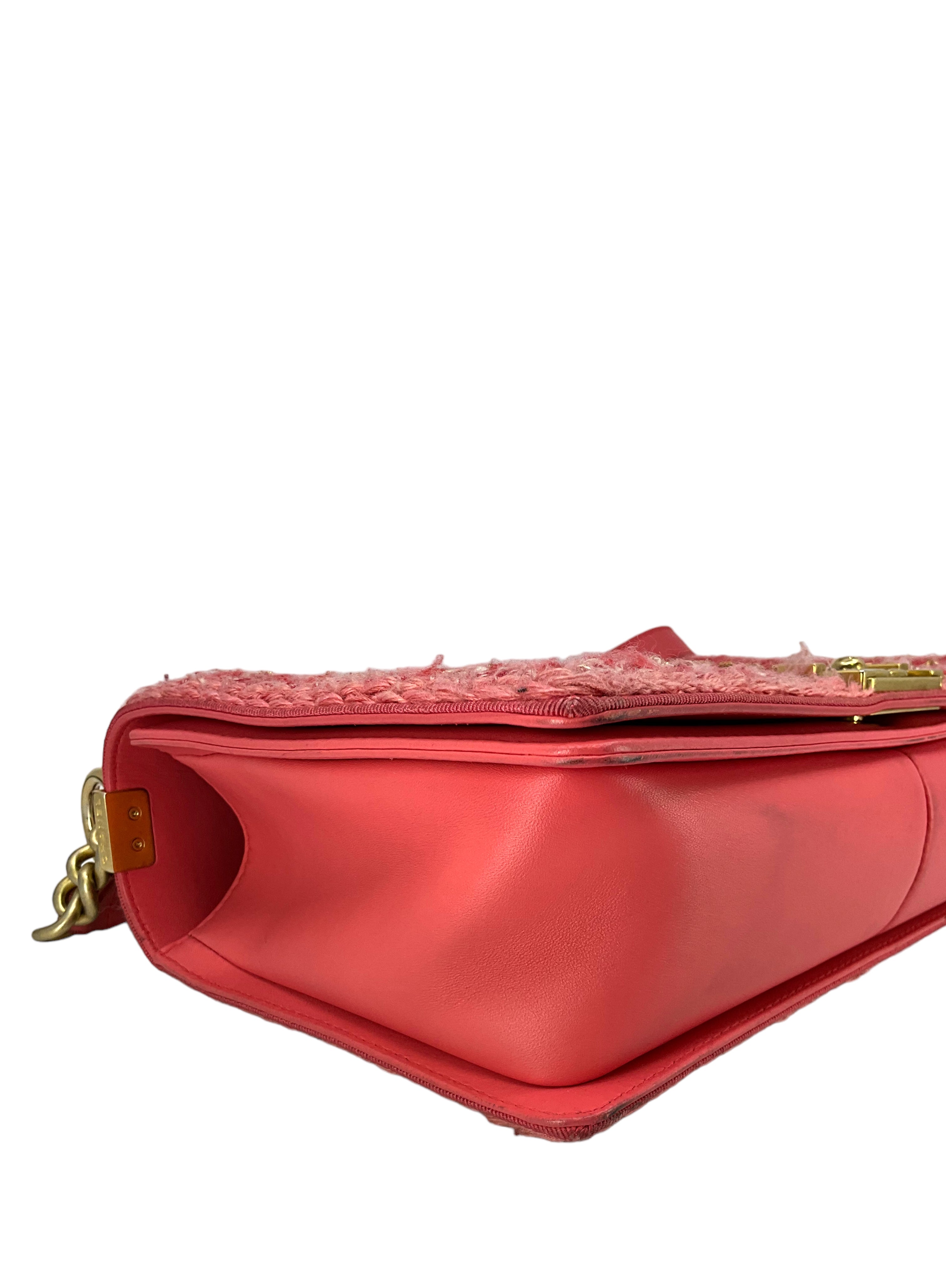 Chanel Pink Quilted Lambskin Medium Boy Bag With Tweed - Luxury Designer Handbag for Women, Perfect for Parties, Weddings & Special Occasions