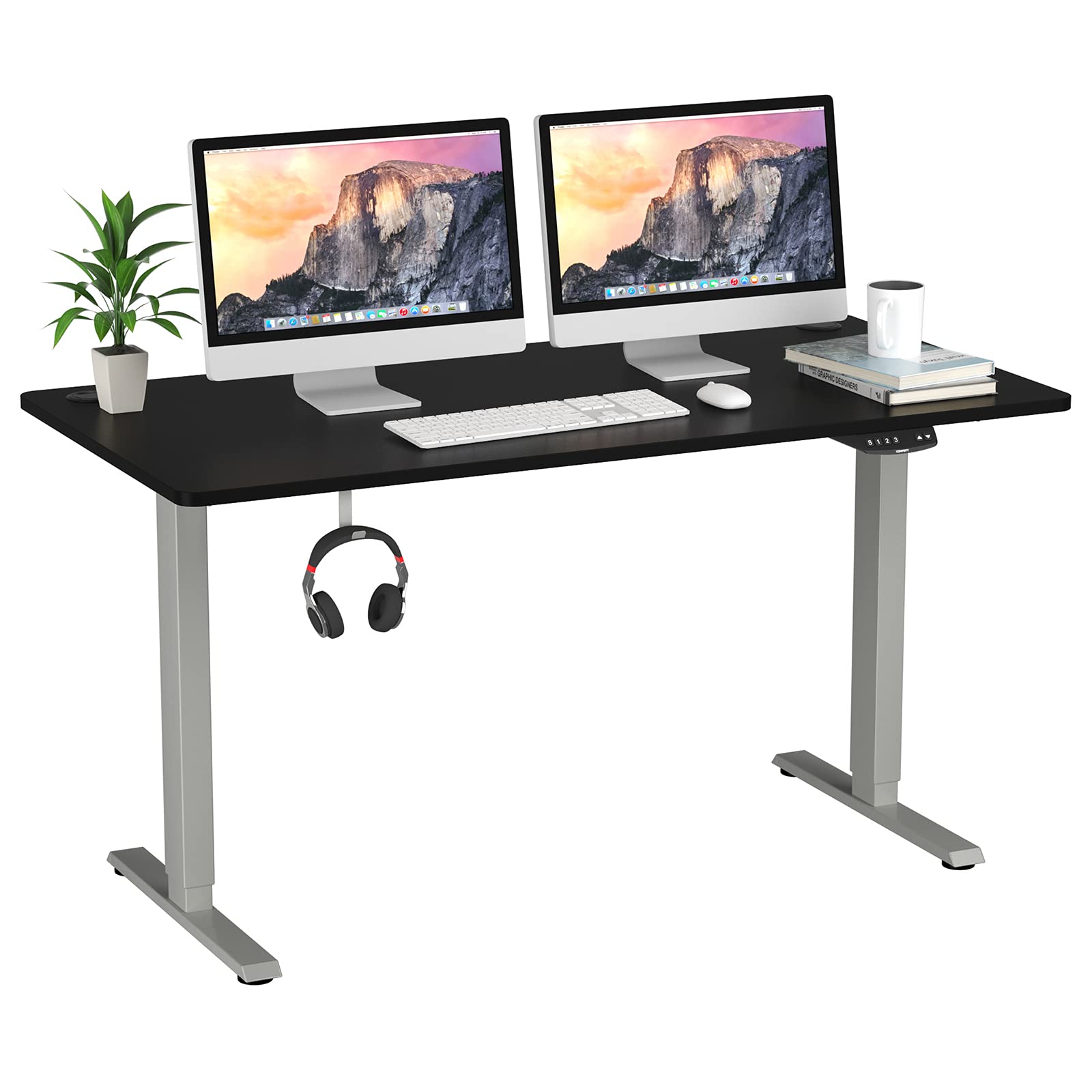 Tangkula 55 x 28 Inch Electric Standing Desk with Dual Motor - Height Adjustable Sit Stand Workstation with Memory Controller, Anti-Collision & 1