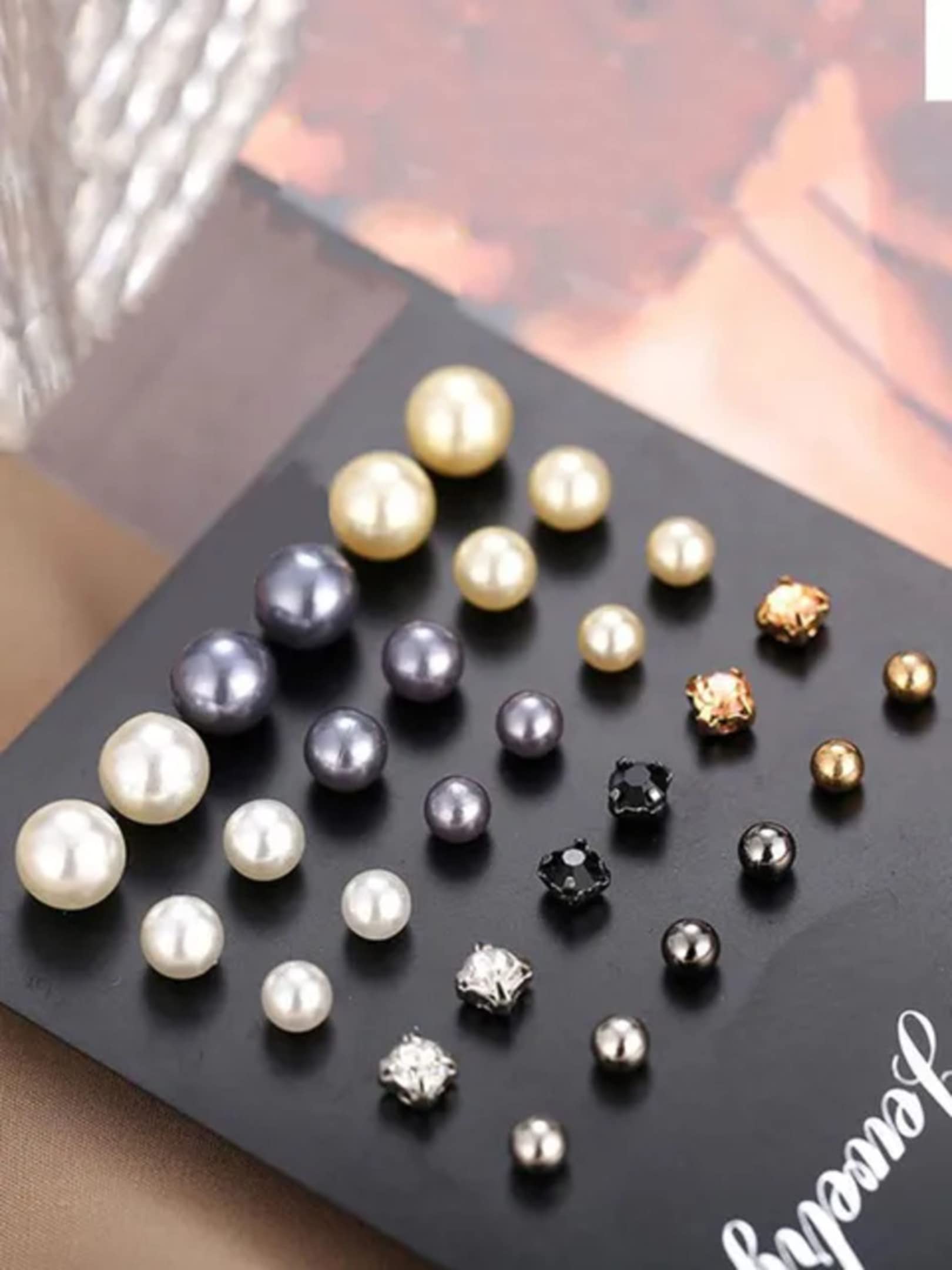 ANNACREATIONS Korean Fashion Jewelry Set - 15 Pairs Stud & Pearl Rhinestone Earrings for Women & Girls | Trendy Accessories for Party, Wedding & Daily Wear