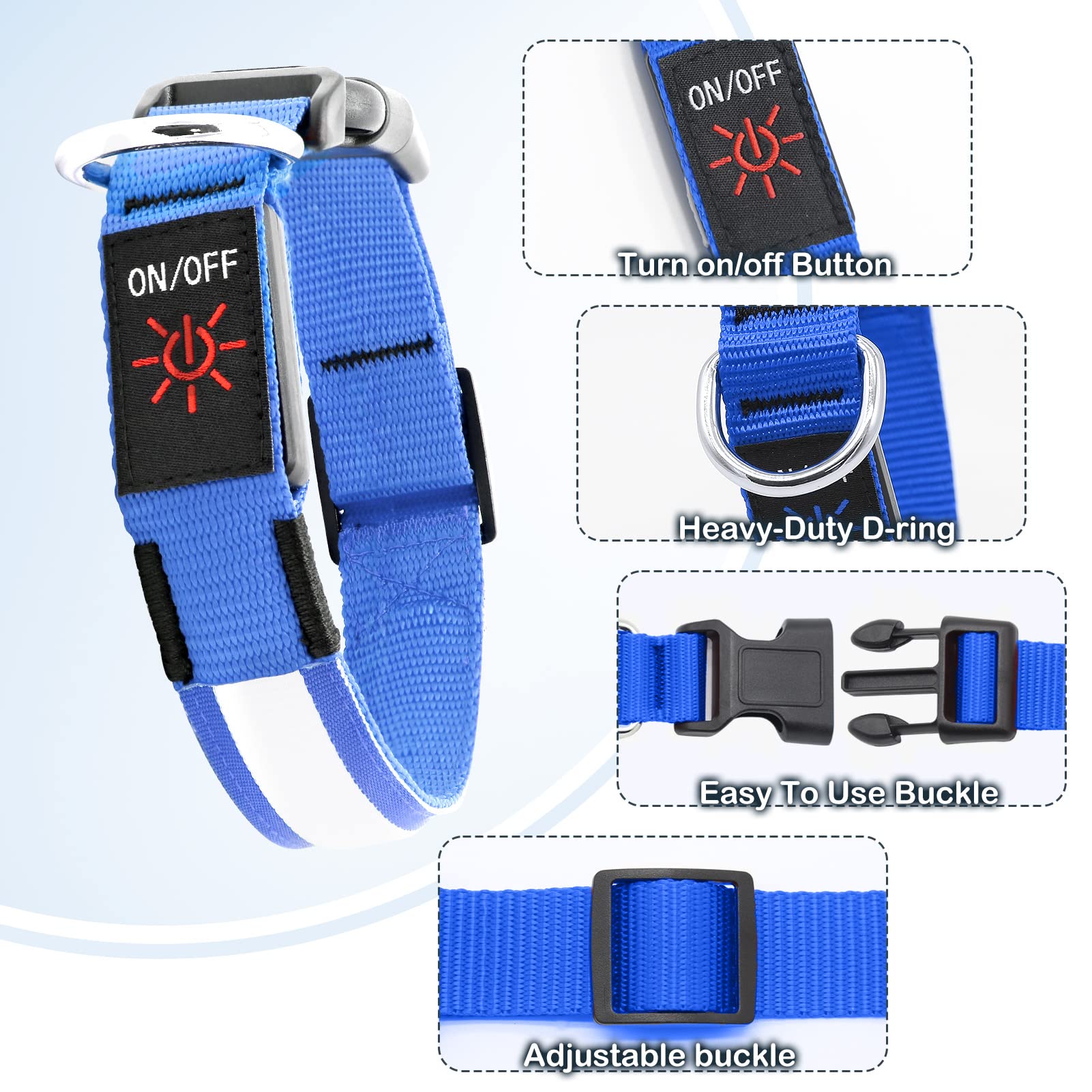 Weesiber Rechargeable LED Dog Collar with Adjustable Glow - Waterproof Light Up Collar for Small Dogs - Flashing Safety Light for Night Walking, Jogging & Outdoor Adventures (Blue, Small) - Perfect for Evening Walks, Camping & Visibility in Low Light