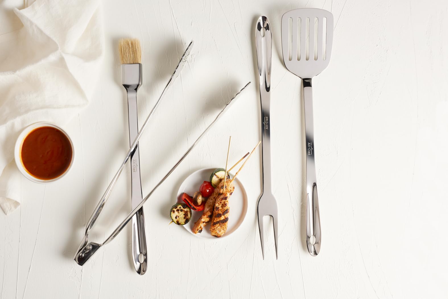 Premium Stainless Steel BBQ Tool Set - 4-Piece All-Clad Professional Cookware with Case for Grilling, Outdoor Cooking & Backyard Parties - Pots, Pans & Utensils in Silver Finish