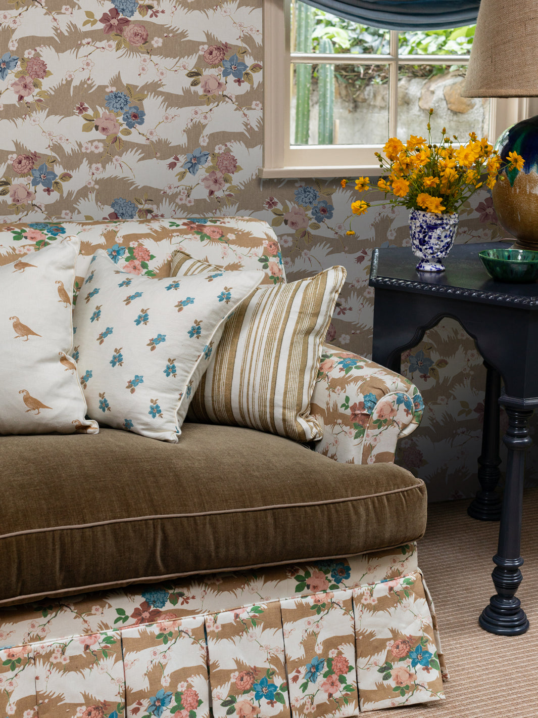 Nathan Turner Dora Chintz Wallpaper - Pink and Blue Floral Pattern for Bedroom & Living Room Decor