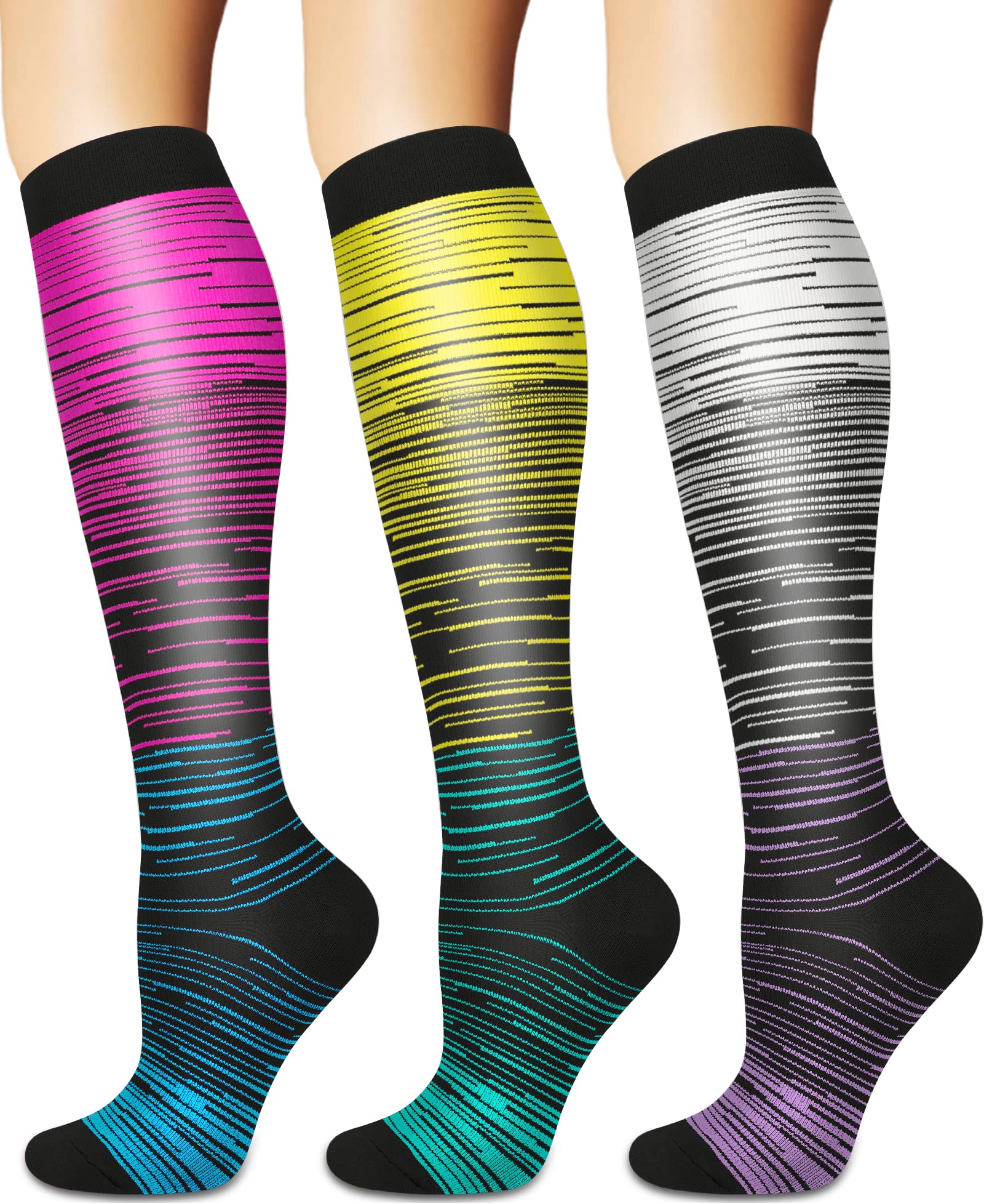 Best Compression Socks for Women & Men - 3 Pairs Medical Grade Support Socks for Improved Circulation, Running, Nursing & Travel - Perfect for Long Flights, Workouts & Healthcare Professionals