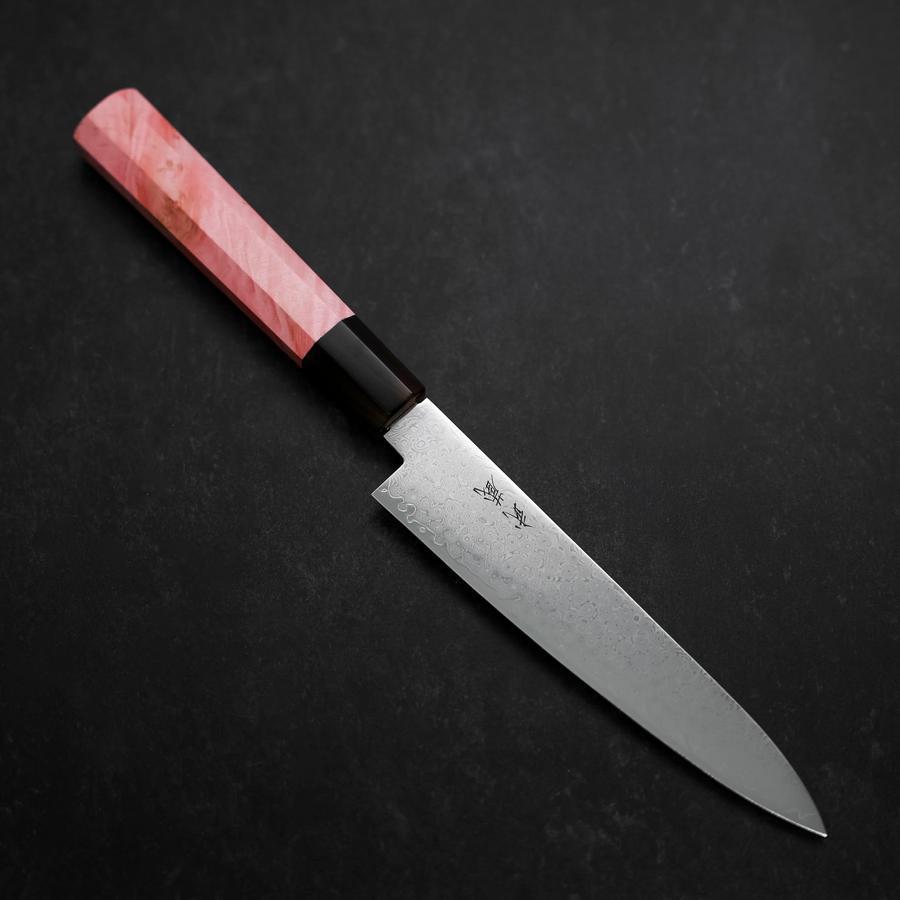 VG-10 Damascus Steel Petty Knife 150mm - Buffalo Horn & Dark Pink Maple Handle - Perfect for Slicing, Peeling & Precision Kitchen Tasks