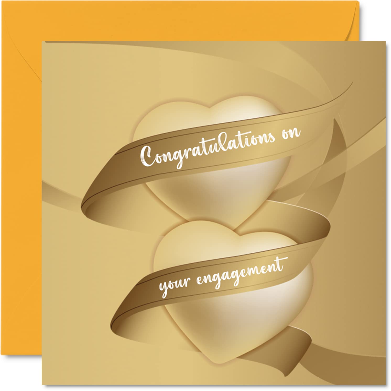 Golden Hearts Engagement Cards for Couples - Romantic Congratulations & Wedding Greeting Cards (145mm) - Perfect for Fiancé, Fiancée, Anniversaries & Love Celebrations - Ideal for Engagement Parties, Bridal Showers & Wedding Gifts