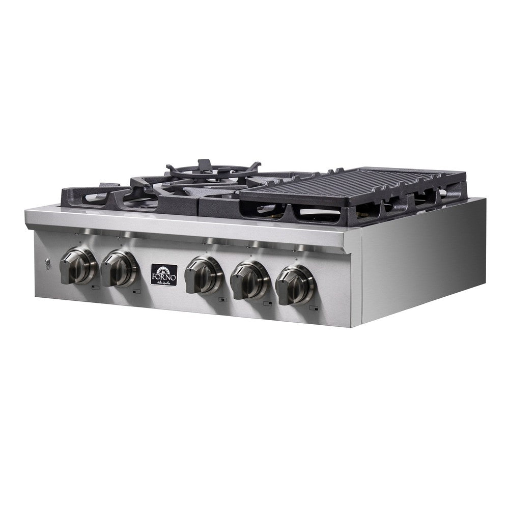 Forno Spezia 30 Inch 5 Burner Professional Gas Rangetop with Wok Ring & Griddle - Stainless Steel Cooktop (Model FCTGS5751 30) for Home Kitchen & Asian Cooking