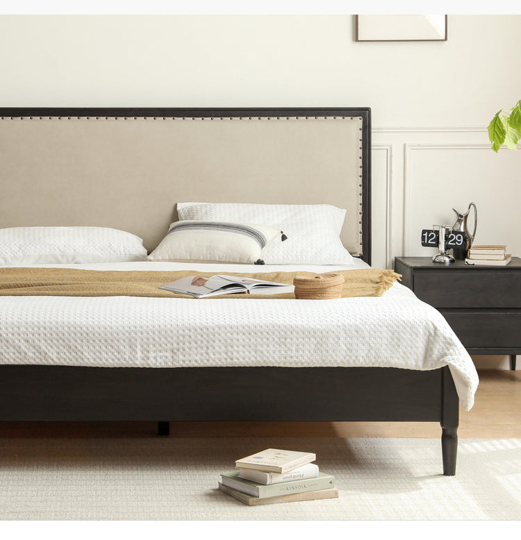 Solid Oak Wood American Soft Back Bed - Durable & Stylish Bed Frame for Bedroom, Guest Room, or Master Suite