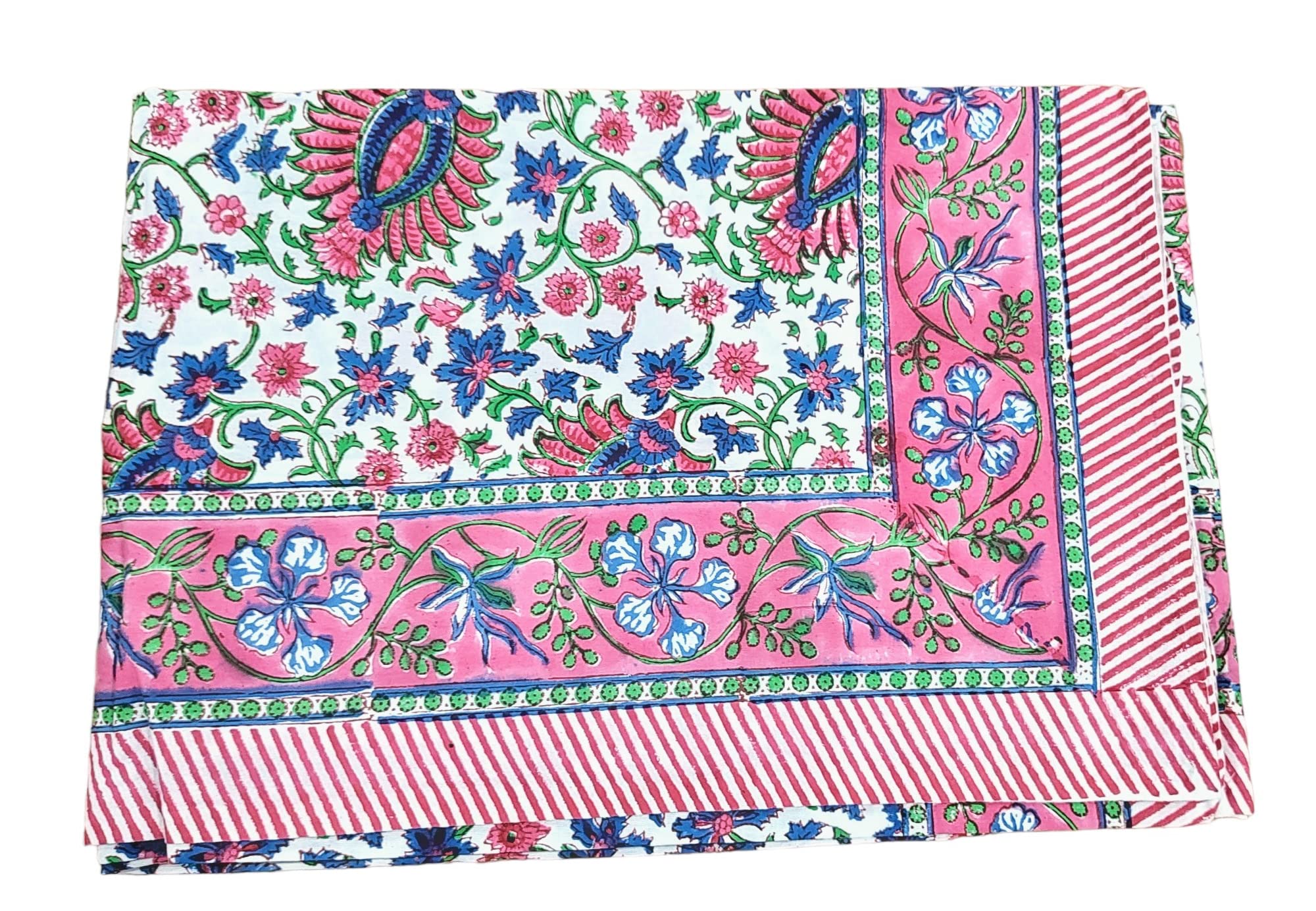 100% Cotton Hand Block Print Tablecloth - Washable & Durable 60x90 Inch Rectangular Table Cover for Easter, Thanksgiving, Christmas, Weddings - Pink Floral Farmhouse Dining Decor - Perfect for Holiday Parties, Fall Decorations & Special Occasions