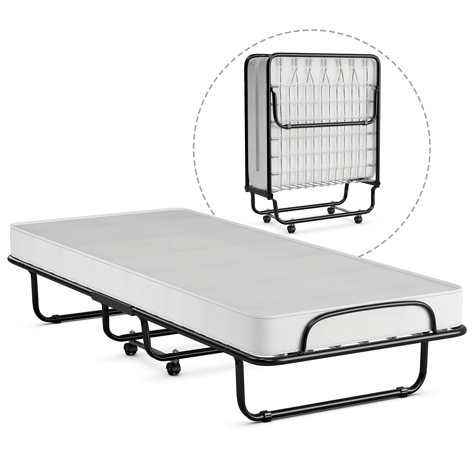 Renatone Foldable Guest Bed with 4 Inch Memory Foam Mattress - Sturdy Metal Frame Portable Cot for Adults - Black | Perfect for Spare Rooms, Camping & Overnight Guests