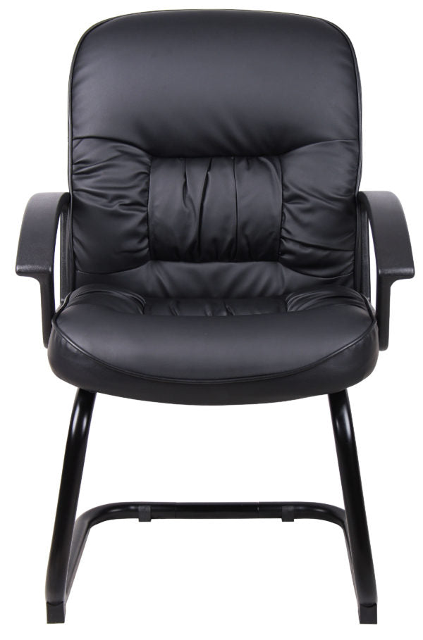 Premium Boss B7309 Mid Back Leather Guest Chair - Ergonomic Office Chair for Home & Business Use - Comfortable Seating for Reception, Conference & Waiting Areas
