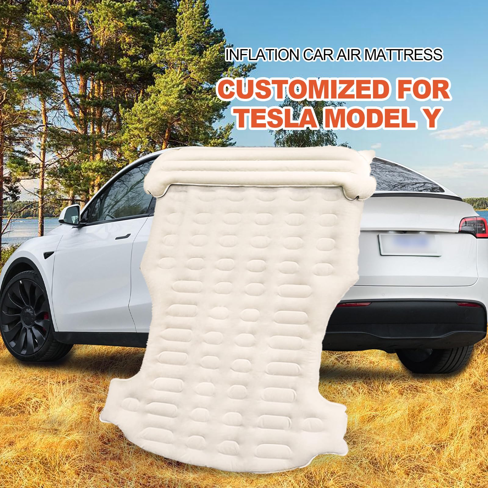 Tesla Model Y Air Mattress - Inflatable Car Camping Bed with Electric Pump & Headrest Pad | Fits Model Y 2020-2023 | Perfect for Road Trips, Camping & Overnight Stays