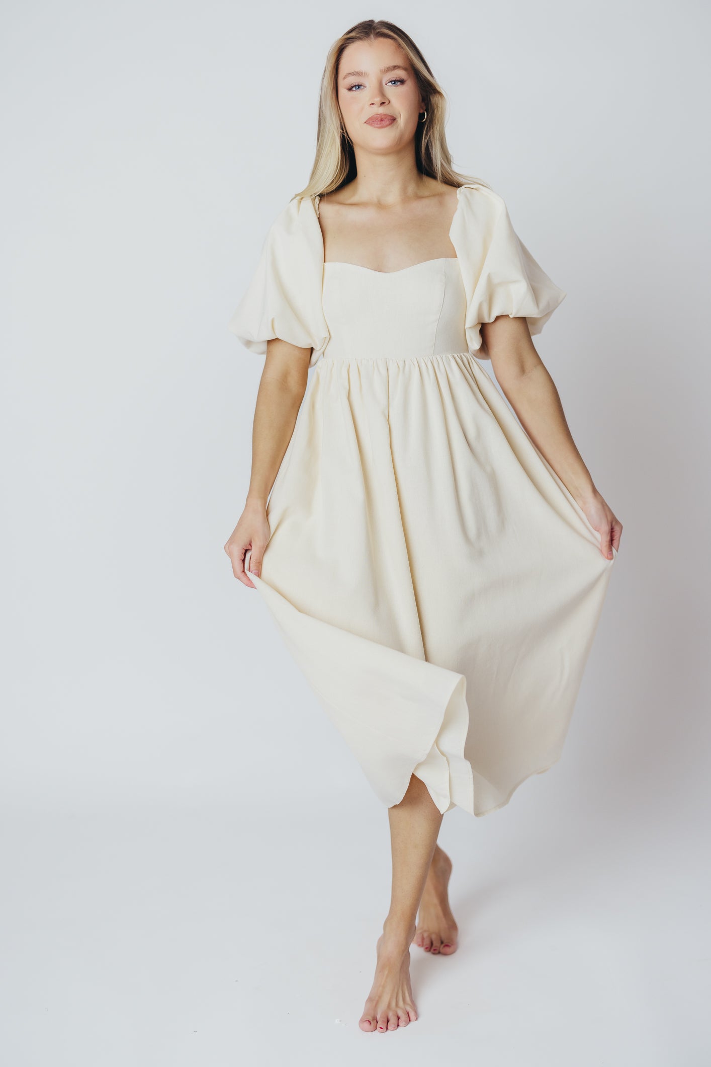 Stylish Hamilton Midi Dress in Ivory - Bump Friendly Maternity Dress for Women | Perfect for Baby Showers, Weddings & Special Occasions