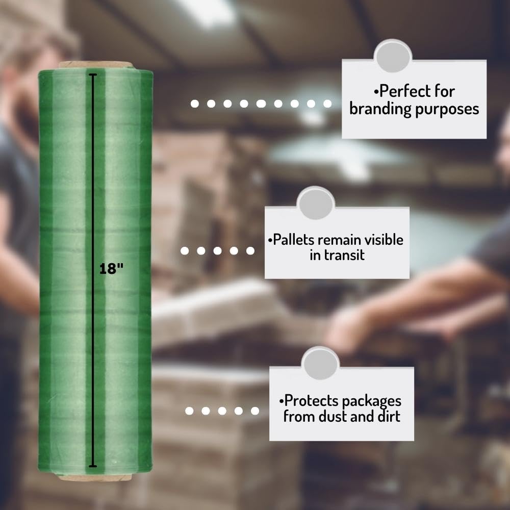 4 Pack Green Stretch Wrap for Moving - 18 Inch x 1000 Feet, 100 Gauge High Cling Plastic Film Rolls for Furniture Protection | Heavy Duty Hand Cast Stretch Film | Secure Packing, Storage & Shipping Supplies