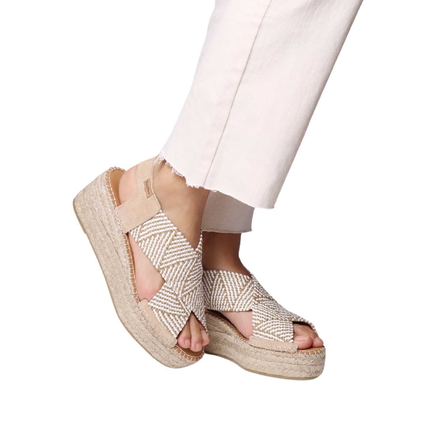Women's Comfortable Textile Wedge Espadrille Shoes - Masai Style Summer Sandals for Beach, Vacation & Casual Outings