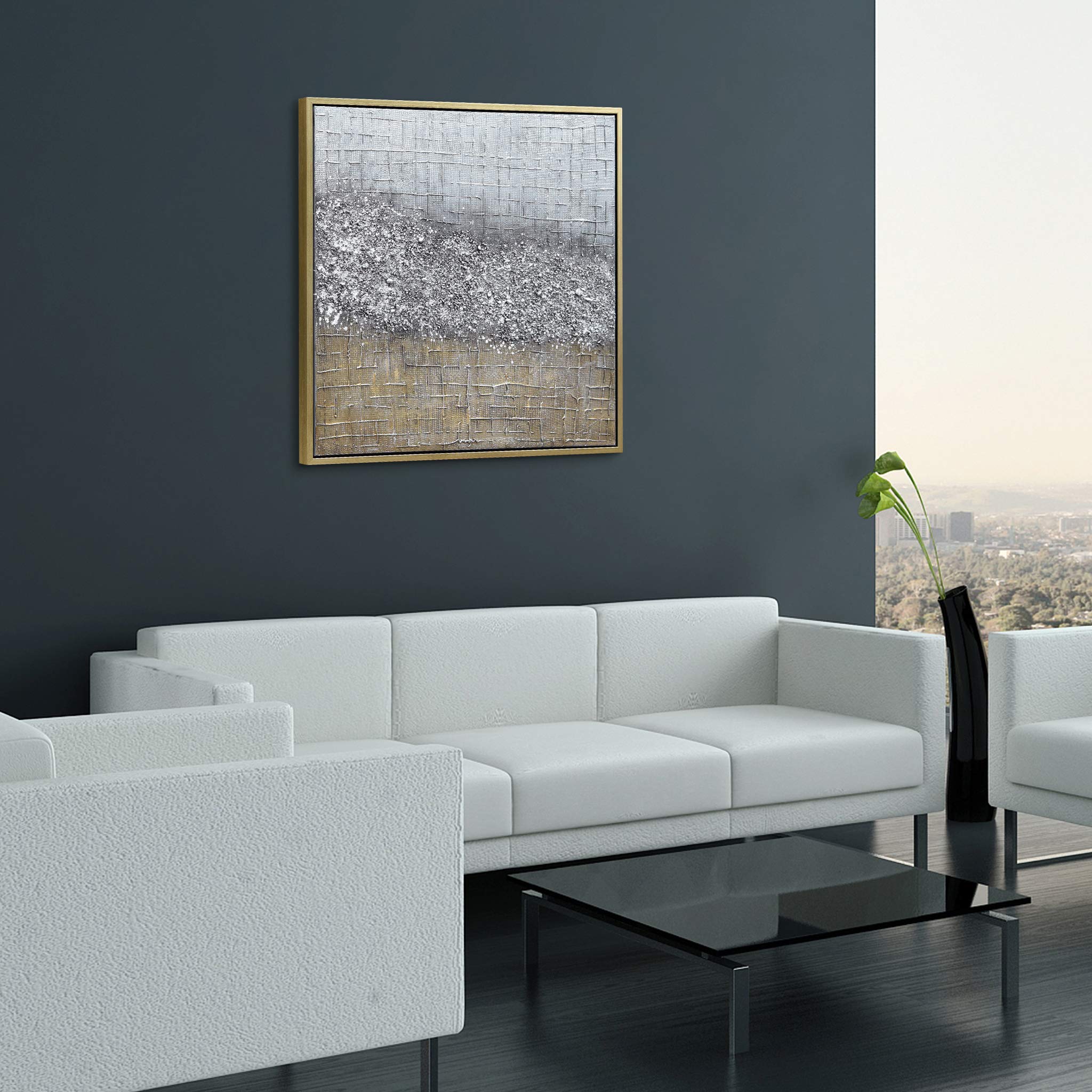 Abstract Wall Art Textured Hand Painted Canvas by Martin Edwards - Gold Framed Modern Painting 36x36 Inches - Perfect for Living Room, Bedroom & Office Decor